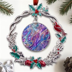 Amethyst Flow Metal X mas Wreath Holly Leaf Ornament by kaleidomarblingart