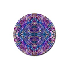 Cobalt Arabesque Rubber Round Coaster (4 Pack) by kaleidomarblingart