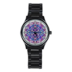 Cobalt Arabesque Stainless Steel Round Watch by kaleidomarblingart