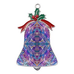 Cobalt Arabesque Metal Holly Leaf Bell Ornament by kaleidomarblingart