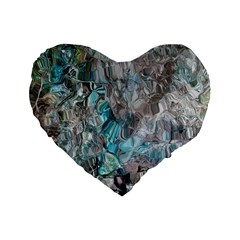 Mono Turquoise Blend Standard 16  Premium Flano Heart Shape Cushions by kaleidomarblingart