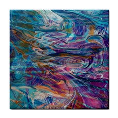 Abstarct Cobalt Waves Tile Coaster by kaleidomarblingart