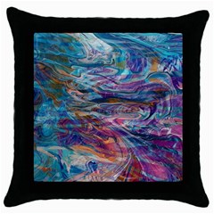 Abstarct Cobalt Waves Throw Pillow Case (black) by kaleidomarblingart