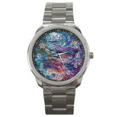 Abstarct Cobalt Waves Sport Metal Watch by kaleidomarblingart