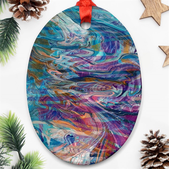 Abstarct cobalt waves Oval Ornament (Two Sides)