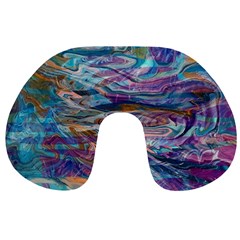 Abstarct Cobalt Waves Travel Neck Pillow by kaleidomarblingart