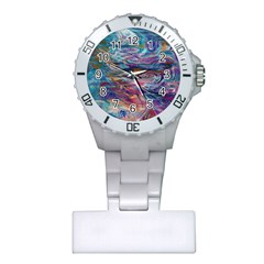 Abstarct Cobalt Waves Plastic Nurses Watch by kaleidomarblingart