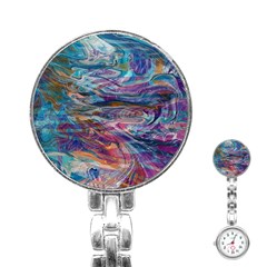 Abstarct Cobalt Waves Stainless Steel Nurses Watch by kaleidomarblingart