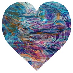 Abstarct Cobalt Waves Wooden Puzzle Heart by kaleidomarblingart