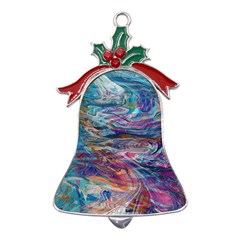 Abstarct Cobalt Waves Metal Holly Leaf Bell Ornament by kaleidomarblingart