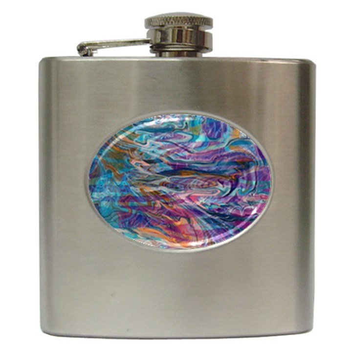 Abstarct cobalt waves Hip Flask (6 oz)