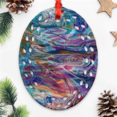 Abstarct Cobalt Waves Oval Filigree Ornament (two Sides) by kaleidomarblingart