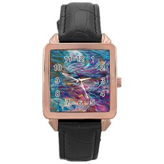 Abstarct Cobalt Waves Rose Gold Leather Watch  by kaleidomarblingart