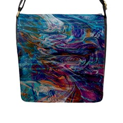 Abstarct Cobalt Waves Flap Closure Messenger Bag (l) by kaleidomarblingart