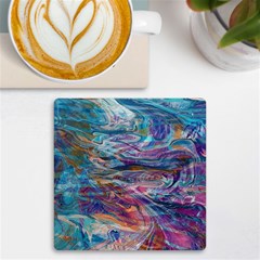 Abstarct Cobalt Waves Uv Print Square Tile Coaster  by kaleidomarblingart