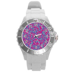 Colorful Cosutme Collage Motif Pattern Round Plastic Sport Watch (l)