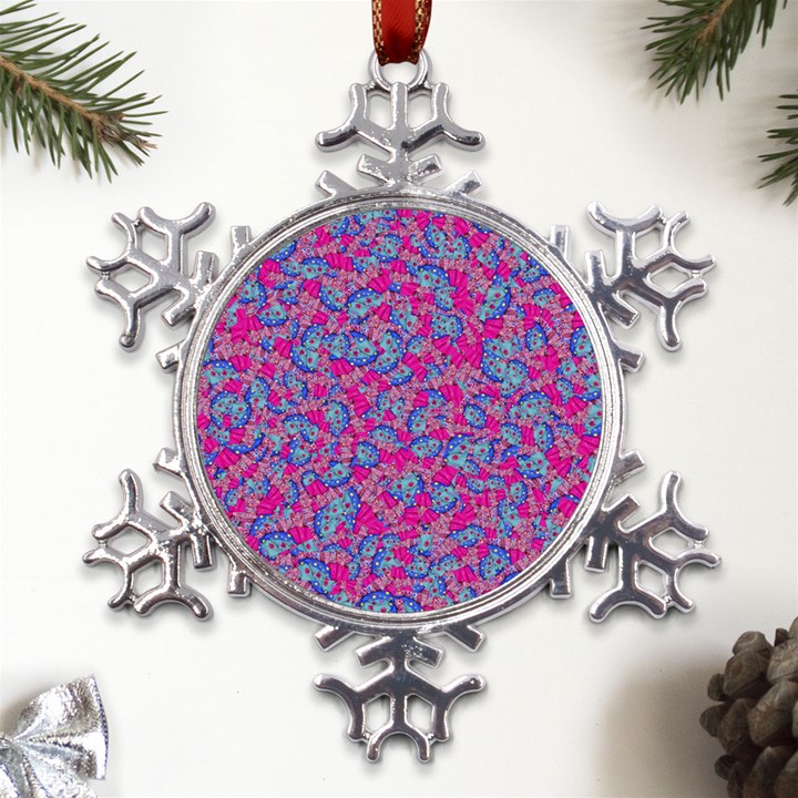 Colorful cosutme collage motif pattern Metal Large Snowflake Ornament