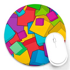 Abstract Cube Colorful  3d Square Pattern Round Mousepad by Cemarart