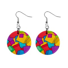 Abstract Cube Colorful  3d Square Pattern Mini Button Earrings by Cemarart