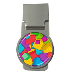 Abstract Cube Colorful  3d Square Pattern Money Clips (round)  by Cemarart