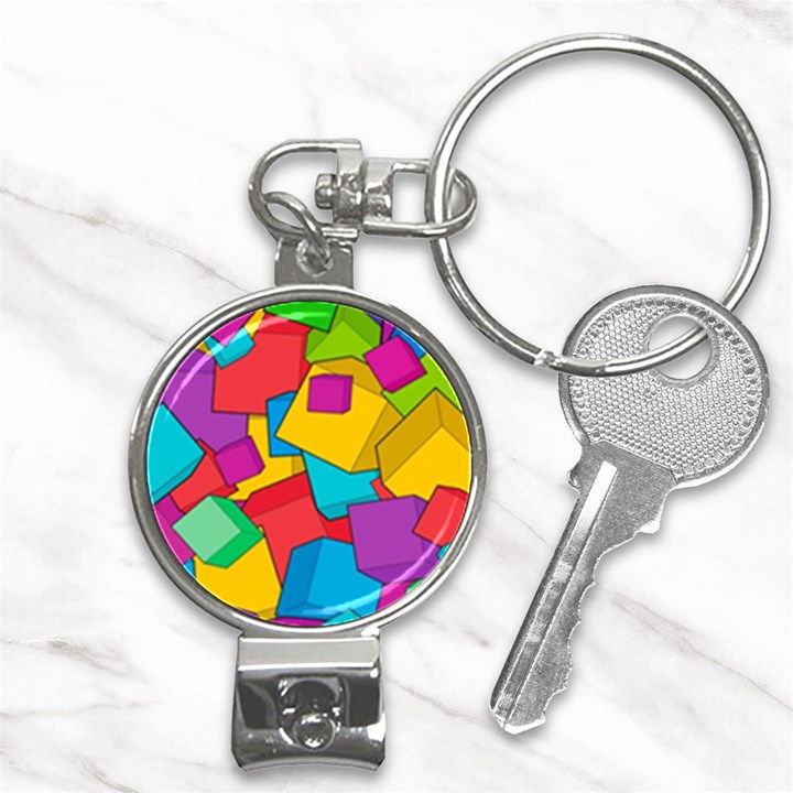 Abstract Cube Colorful  3d Square Pattern Nail Clippers Key Chain