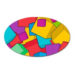 Abstract Cube Colorful  3d Square Pattern Oval Magnet by Cemarart