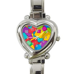 Abstract Cube Colorful  3d Square Pattern Heart Italian Charm Watch by Cemarart