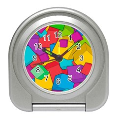 Abstract Cube Colorful  3d Square Pattern Travel Alarm Clock by Cemarart