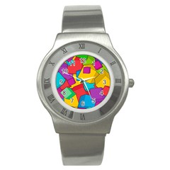 Abstract Cube Colorful  3d Square Pattern Stainless Steel Watch by Cemarart