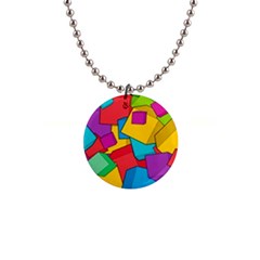 Abstract Cube Colorful  3d Square Pattern 1  Button Necklace by Cemarart