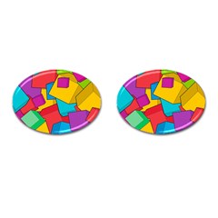 Abstract Cube Colorful  3d Square Pattern Cufflinks (oval) by Cemarart