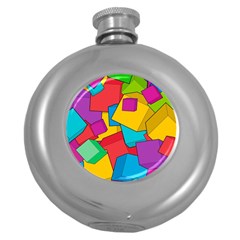 Abstract Cube Colorful  3d Square Pattern Round Hip Flask (5 Oz) by Cemarart