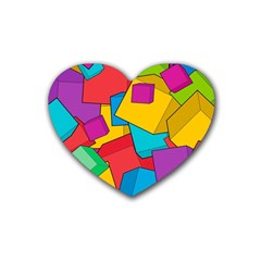 Abstract Cube Colorful  3d Square Pattern Rubber Heart Coaster (4 Pack) by Cemarart