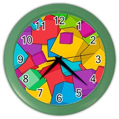 Abstract Cube Colorful  3d Square Pattern Color Wall Clock by Cemarart