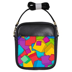 Abstract Cube Colorful  3d Square Pattern Girls Sling Bag by Cemarart