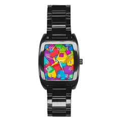 Abstract Cube Colorful  3d Square Pattern Stainless Steel Barrel Watch by Cemarart