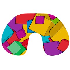 Abstract Cube Colorful  3d Square Pattern Travel Neck Pillow by Cemarart