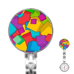 Abstract Cube Colorful  3d Square Pattern Stainless Steel Nurses Watch by Cemarart