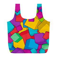 Abstract Cube Colorful  3d Square Pattern Full Print Recycle Bag (l) by Cemarart