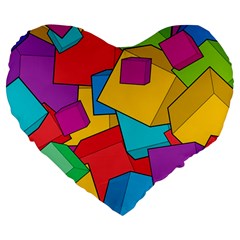 Abstract Cube Colorful  3d Square Pattern Large 19  Premium Flano Heart Shape Cushions by Cemarart