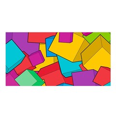 Abstract Cube Colorful  3d Square Pattern Satin Shawl 45  X 80  by Cemarart