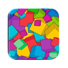 Abstract Cube Colorful  3d Square Pattern Square Metal Box (black) by Cemarart