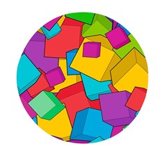 Abstract Cube Colorful  3d Square Pattern Mini Round Pill Box by Cemarart