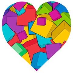 Abstract Cube Colorful  3d Square Pattern Wooden Puzzle Heart by Cemarart