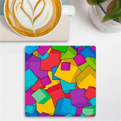 Abstract Cube Colorful  3d Square Pattern Uv Print Square Tile Coaster  by Cemarart