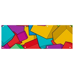 Abstract Cube Colorful  3d Square Pattern Banner And Sign 9  X 3  by Cemarart