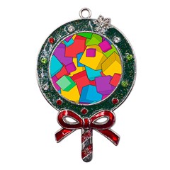 Abstract Cube Colorful  3d Square Pattern Metal X mas Lollipop With Crystal Ornament