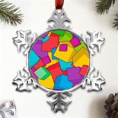 Abstract Cube Colorful  3d Square Pattern Metal Small Snowflake Ornament by Cemarart