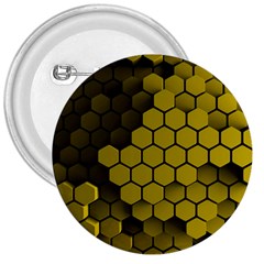 Yellow Hexagons 3d Art Honeycomb Hexagon Pattern 3  Buttons by Cemarart