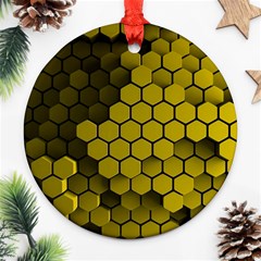 Yellow Hexagons 3d Art Honeycomb Hexagon Pattern Ornament (round) by Cemarart